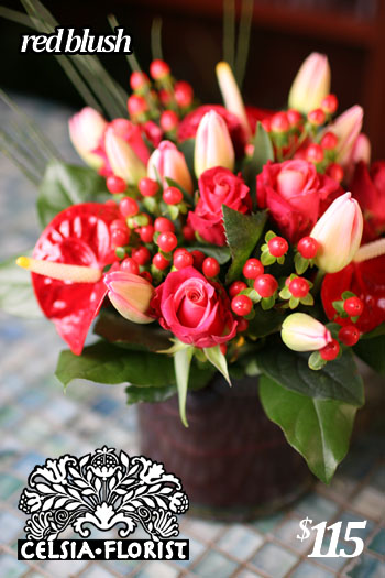 celsia red blush arrangement
